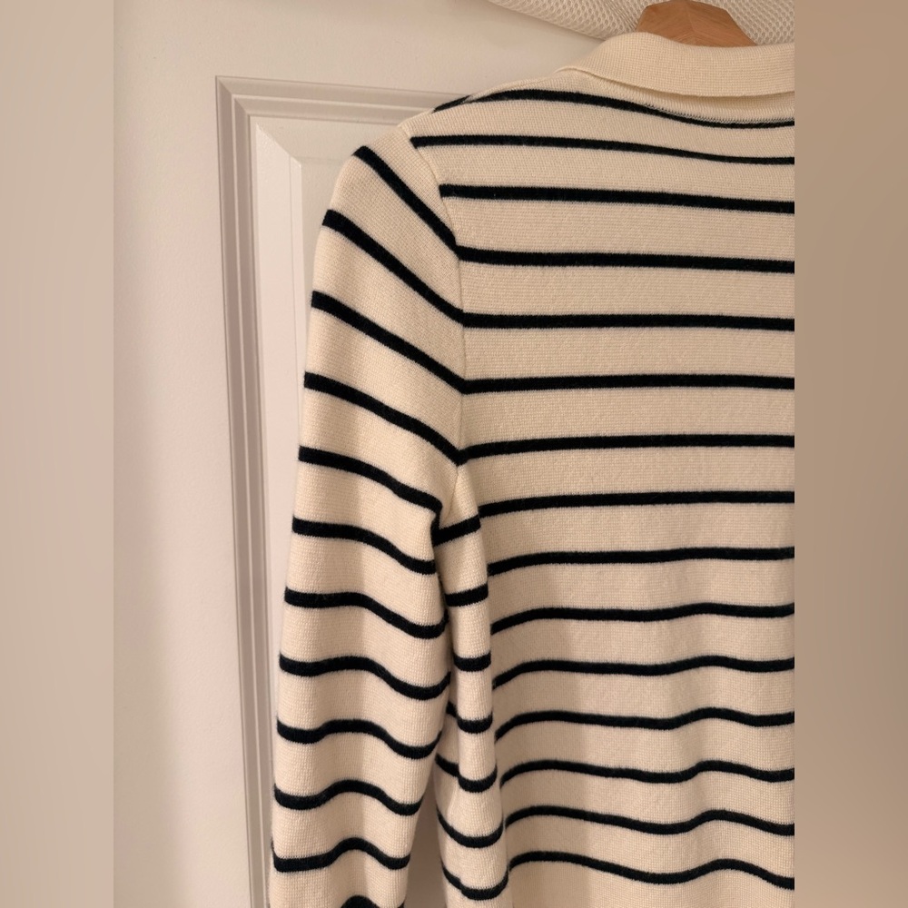 Sezane Betty Navy Striped Button-Up Cardigan - Picture 10 of 11